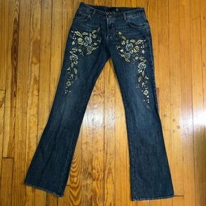 Just Cavalli bootcut jeans embellished gold silver florals western glam 29